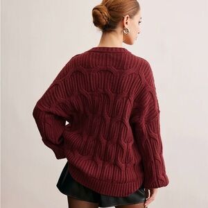 Commense Maroon Cable Knit Sweater